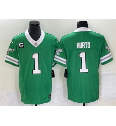 Men Philadelphia Eagles 1 Jalen Hurts Green 2023 F U S E Vapor Untouchable With C Patch Stitched Football Jersey