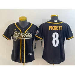 Women Pittsburgh Steelers 8 Kenny Pickett Black With Patch Cool Base Stitched Baseball Jersey 