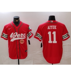 Men San Francisco 49ers 11 Brandon Aiyuk Red With Patch Cool Base Stitched Baseball Jersey 2