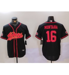 Men San Francisco 49ers 16 Joe Montana Black With Patch Cool Base Stitched Baseball Jersey