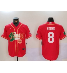 Men San Francisco 49ers 8 Steve Young Red With Patch Cool Base Stitched Baseball Jersey 1