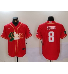 Men San Francisco 49ers  8 Steve Young Red With Patch Cool Base Stitched Baseball Jersey