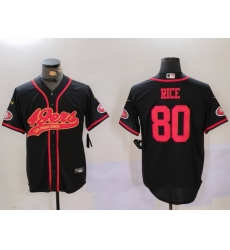 Men San Francisco 49ers 80 Jerry Rice Black With Patch Cool Base Stitched Baseball Jersey 5