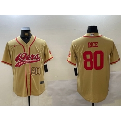 Men San Francisco 49ers 80 Jerry Rice Gold With Patch Cool Base Stitched Baseball Jersey