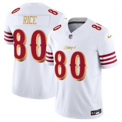Men San Francisco 49ers 80 Jerry Rice White Gold 2025 F U S E Rivalries Vapor Limited Stitched Football Jersey Men San Francisco 49ers 80 Jerry Rice White Gold 2025 F U S E Rivalries Vapor Limited Stitched Football Jersey