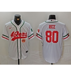 Men San Francisco 49ers 80 Jerry Rice White With Patch Cool Base Stitched Baseball Jersey 2