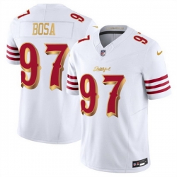 Men San Francisco 49ers 97 Nick Bosa White Gold 2025 F U S E Rivalries Vapor Limited Stitched Football Jersey Men San Francisco 49ers 97 Nick Bosa White Gold 2025 F U S E Rivalries Vapor Limited Stitched Football Jersey
