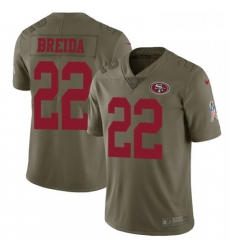 Mens Nike San Francisco 49ers 22 Matt Breida Limited Olive 2017 Salute to Service NFL Jersey