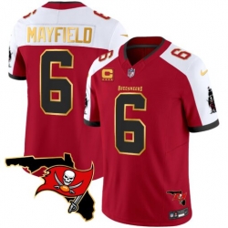 Men Tampa Bay Buccaneers 6 Baker Mayfield Red White F U S E  With 4 Star C Ptach And Florida Patch Gold Trim Vapor Stitched Jersey