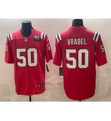 Men New England Patriots 50 Mike Vrabel Red With 6x Super Bowl Champions Patch Vapor Limited Stitched Football Jersey
