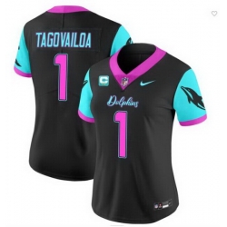 Women Miami Dolphins 1 Tua Tagovailoa Black F U S E  With 2 Star C Patch  27Miami Vice 27 Vapor Limited Stitched Football Jersey