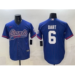 Men New York Giants 6 Jaxson Dart Royal Pinstripe With Patch Cool Base Stitched Baseball Jersey Men New York Giants 6 Jaxson Dart Royal Pinstripe With Patch Cool Base Stitched Baseball Jersey
