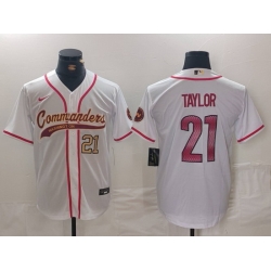 Men Washington Commanders 21 Sean Taylor White With Patch Cool Base Stitched Baseball Jersey 2