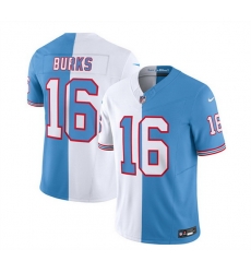 Men Tennessee Titans 16 Treylon Burks White Blue 2023 F U S E  Split Vapor Limited Throwback Stitched Football Jersey