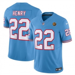 Men Tennessee Titans 22 Derrick Henry Blue 2023 F U S E  Throwback With John Madden Patch Vapor Limited Stitched Football Jersey