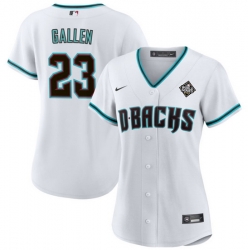 Women Arizona Diamondbacks 23 Zac Gallen White 2023 World Series Stitched Baseball Jersey 28Run Small 29