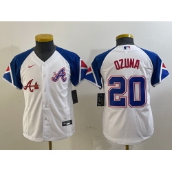 Youth Atlanta Braves 20 Marcell Ozuna White 2023 City Connect Stitched Baseball Jersey  3