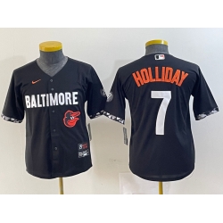 Youth Baltimore Orioles 7 Jackson Holliday Black 2023 City Connect Cool base jerseys 3