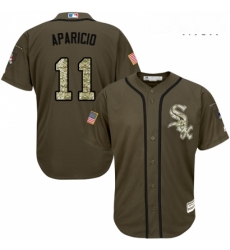 Mens Majestic Chicago White Sox 11 Luis Aparicio Authentic Green Salute to Service MLB Jersey