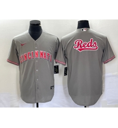 Men Cincinnati Reds Gray Team Big Logo Cool Base Stitched Baseball Jersey