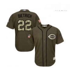 Mens Cincinnati Reds 22 Derek Dietrich Authentic Green Salute to Service Baseball Jersey 