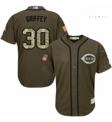 Mens Majestic Cincinnati Reds 30 Ken Griffey Authentic Green Salute to Service MLB Jersey