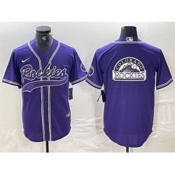 Men Colorado Rockies Purple Team Big Logo Cool Base Stitched Baseball Jersey