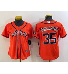 Women Houston Astros 35 Justin Verlander Orange With Patch Cool Base Stitched Baseball Jersey