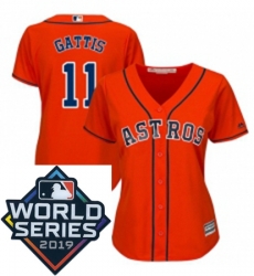 Womens Majestic Houston Astros 11 Evan Gattis Orange Alternate Cool Base Sitched 2019 World Series Patch Jersey