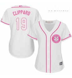 Womens Majestic Houston Astros 19 Tyler Clippard Authentic White Fashion Cool Base MLB Jersey 