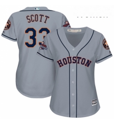 Womens Majestic Houston Astros 33 Mike Scott Replica Grey Road 2017 World Series Champions Cool Base MLB Jersey