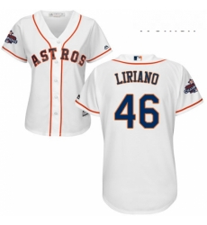 Womens Majestic Houston Astros 46 Francisco Liriano Replica White Home 2017 World Series Champions Cool Base MLB Jersey 