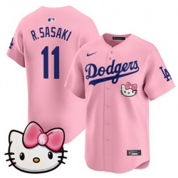 Men Los Angeles Dodgers 11 Roki Sasaki Pink 2025 Hello Kitty Vapor Limited Stitched Baseball Jersey