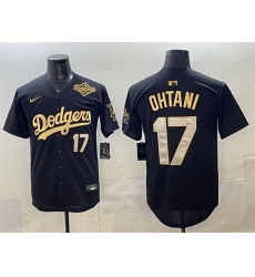 Men Los Angeles Dodgers 17  Shohei Ohtani Black Gold 2025 World Series Patch Limited Stitched Baseball Jersey