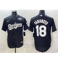 Men Los Angeles Dodgers 18 Yoshinobu Yamamoto Black 2025 World Series Patch Cool Base Stitched Baseball Jersey