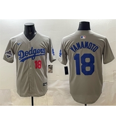 Men Los Angeles Dodgers 18 Yoshinobu Yamamoto Grey 2025 World Series Champions Patch Limited Stitched Baseball Jersey Men Los Angeles Dodgers 18 Yoshinobu Yamamoto Grey 2025 World Series Champions Patch Limited Stitched Baseball Jersey