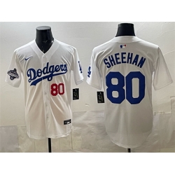 Men Los Angeles Dodgers 80 Emmet Sheehan White 2025 World Series Champions Patch Limited Stitched Baseball Jersey