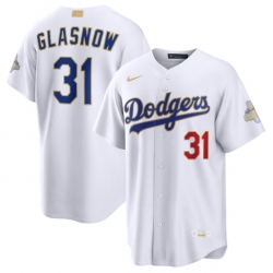 Men Los Angeles Dodgers Tyler Glasnow Nike White 2026 Gold Collection Stadium Jersey