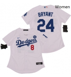 Women Dodgers Front 8 Back 24 Kobe Bryant White Cool Base Stitched MLB Jersey  II