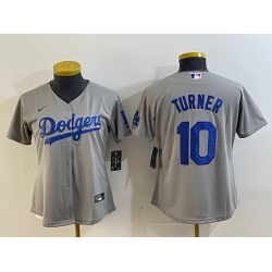Women Los Angeles Dodgers 10 Justin Turner Grey Stitched Jersey  Women Los Angeles Dodgers 10 Justin Turner Grey Stitched Jersey