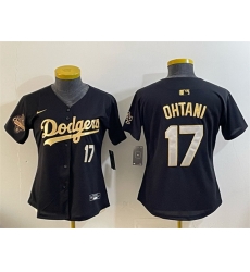 Women Los Angeles Dodgers 17 Shohei Ohtani Black Gold 2025 World Series Champions Patch Limited Stitched Baseball Jersey Women Los Angeles Dodgers 17 Shohei Ohtani Black Gold 2025 World Series Champions Patch Limited Stitched Baseball Jersey