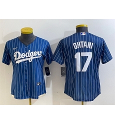 Women Los Angeles Dodgers 17 Shohei Ohtani Navy Stitched Jersey 28Run Small 29