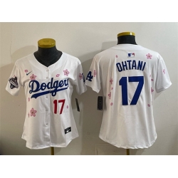Women Los Angeles Dodgers 17 Shohei Ohtani White 2025 World Series Champions Patch Tokyo Series Limited Stitched Baseball Jersey 
