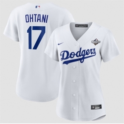 Women Los Angeles Dodgers 17 Shohei Ohtani White 2025 World Series Home Cool Base Stitched Baseball Jersey  Women Los Angeles Dodgers 17 Shohei Ohtani White 2025 World Series Home Cool Base Stitched Baseball Jersey