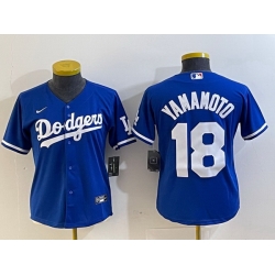 Women Los Angeles Dodgers 18 Yoshinobu Yamamoto Blue Stitched Jersey  Women Los Angeles Dodgers 18 Yoshinobu Yamamoto Blue Stitched Jersey
