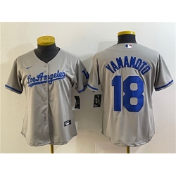 Women Los Angeles Dodgers 18 Yoshinobu Yamamoto Grey Stitched Jersey  Women Los Angeles Dodgers 18 Yoshinobu Yamamoto Grey Stitched Jersey