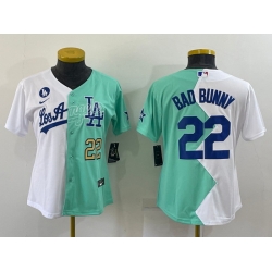 Women Los Angeles Dodgers 22 Bad Bunny 2022 All Star White Green Split Stitched Baseball Jersey 28Run Small 291 Women Los Angeles Dodgers 22 Bad Bunny 2022 All Star White Green Split Stitched Baseball Jersey 28Run Small 291