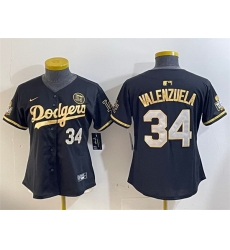 Women Los Angeles Dodgers 34 Toro Valenzuela Black Gold 2024 World Series With Fernando Memorial Patch Limited Stitched Baseball Jersey 