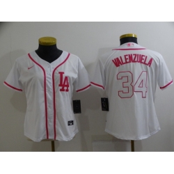 Women Los Angeles Dodgers 34 Toro Valenzuela Pink White Stitched Baseball Jersey  Women Los Angeles Dodgers 34 Toro Valenzuela Pink White Stitched Baseball Jersey