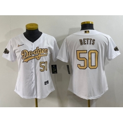 Women Los Angeles Dodgers 50 Mookie Betts 2022 All Star White Stitched Baseball Jersey 28Run Small 29 Women Los Angeles Dodgers 50 Mookie Betts 2022 All Star White Stitched Baseball Jersey 28Run Small 29